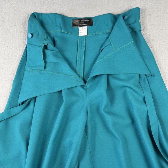 Valerie Villacampa Pleated Lantern Trousers Women’s 1 Blue Green Belted Wide Leg - Picture 13 of 16